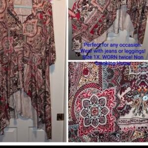 Cha Cha Vente Asymmetrical Blouse. Size 1X-Paisley Print. Worn ONCE!